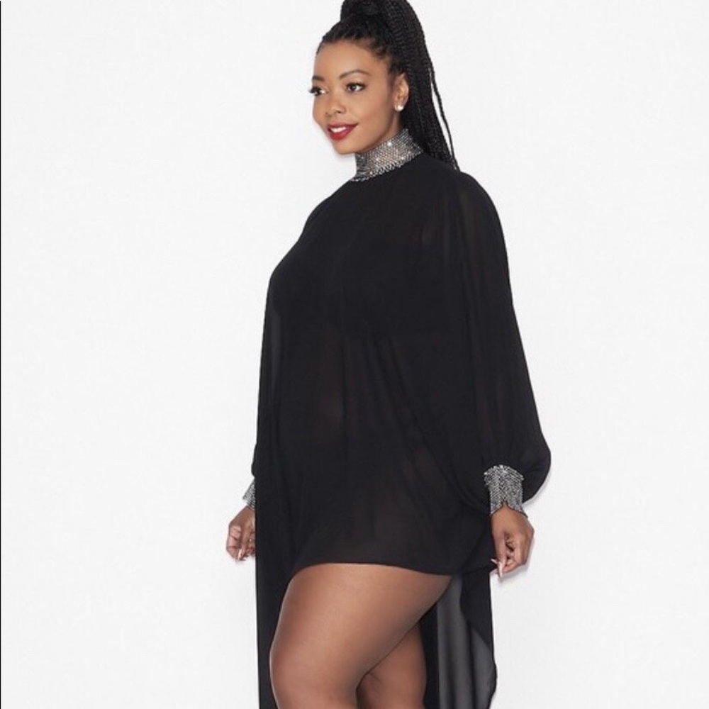 BLACK SHEER ASYMMETRIC TOP